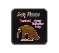 Personalised Gift - Crazy Anteater Lady Square Gloss Coaster (Animal Slogan Design White) Any Name Message Unique - Zoo Silly Cute Funny Novelty Wild Lover Giant Ant Bear