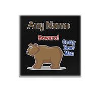 Personalised Gift - Crazy Bear Man Square Glass Coaster (Animal Slogan Design White) Any Name Message Unique - Zoo Silly Cute Funny Novelty Wild Lover Teddy Grizzly