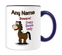 Personalised Gift - Crazy Horse Lady Mug (Animal Slogan Design Colour) Any Name Message Unique - Zoo Silly Cute Funny Novelty Wild Lover Pony Farm Foal