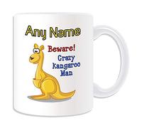 Personalised Gift - Crazy Kangaroo Man Mug (Animal Slogan Design White) Any Name Message Unique - Zoo Silly Cute Funny Novelty Wild Lover Australia