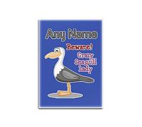 Personalised Gift - Crazy Seagull Lady Glass Fridge Magnet (Animal Slogan Design Colour) Any Name Message Unique - Zoo Silly Cute Funny Novelty Wild Lover Bird Ocean Seaside