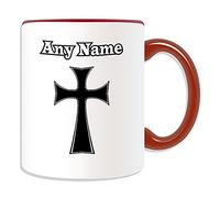 Personalised Gift - Cross Mug (Religion Theistic Design Theme, Colour Options) - Any Name / Message on Your Unique - Magic Tarot Logo Mark Badge Symbol Tattoo Totem Emblem Decoration Fancy Gothic Punk Cultural God Goddess Witch Mage Wizard Warlock Sorcerer Angel Holy Heaven Solomon Vampire Occultism Mystery Celtic Jesus Christian Catholic Confirmation Baptism Christening Communion Nativity Blessing Godfather Godmother Baby Infant Church Cathedral