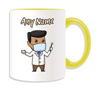 Personalised Gift - Dentist Male Black Mug (Career Design Theme, Colour Options) - Any Name/Message on Your Unique - Medical Mask Dental Tool White Lab Coat Tooth Practice Asian Occupation