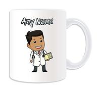 Personalised Gift - Doctor Male Black Mug (Career Design Theme, White) - Any Name / Message on Your Unique - National NHS Hospital Worker Staff Uniform White Lab Coat Stethoscope Asian General Practice GP Occupation