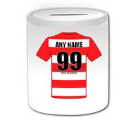 Personalised Gift - Doncaster Rovers Money Box (Football Design Theme, White) - Any Name/Message on Your Unique Piggy Bank Saving Jar Pot - The Vikings Donny Club