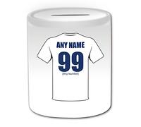 Personalised Gift - England Money Box (Football Team Design Theme, White) - Any Name/Message on Your Unique - The Three Lions - Piggy Bank Saving Jar Pot