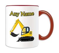 Personalised Gift - Excavator Mug (Transport Design Theme, Colour Options) - Any Name / Message on Your Unique - Driver Tracked Digger Heavy Vehicle Automobile Truck Construction Road Worker JCB CAT mechanical shovel HGV