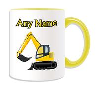 Personalised Gift - Excavator Mug (Transport Design Theme, Colour Options) - Any Name / Message on Your Unique - Driver Tracked Digger Heavy Vehicle Automobile Truck Construction Road Worker JCB CAT mechanical shovel HGV