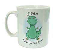 Personalised Gift, Father's Day I Love You This Much, Cartoon Dinosaur T-Rex Drinks Ceramic Mug