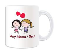 Personalised Gift - Female Kiss Mug (Homo Love Design White) - Any Name Message Unique - Homosexual Gay Lesbian Rainbow Flag Pride Parade