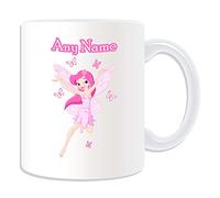 Personalised Gift - Flying Fairy in Pink Mug (Fairy Tale Design Theme, White) - Any Name/Message on Your Unique - Butterfly Butterflies