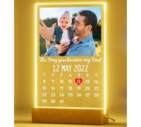 Personalised Gift for Dad from Daughter Son Acrylic Heart Night Light Custom Photo Frame Plaque With The Calendar Day You Become My Dad, Fathers Day Presents for Dad, Daddy Birthday Gifts from Kids