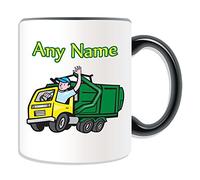 Personalised Gift - Garbage Truck Mug (Transport Design Theme, Colour Options) - Rubbish Dustcart Bin Trash Waste Scrap Recycle Lorry Van Refuse Collection Vehicle Wagon HGV Driver Rubbish Dusbin Refuse Waste Collection Recycle Recycling
