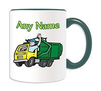 Personalised Gift - Garbage Truck Mug (Transport Design Theme, Colour Options) - Rubbish Dustcart Bin Trash Waste Scrap Recycle Lorry Van Refuse Collection Vehicle Wagon HGV Driver Rubbish Dusbin Refuse Waste Collection Recycle Recycling