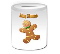 Personalised Gift - Gingerbread Man Money Box (Fairy Tale Design Theme, White) - Any Name/Message on Your Unique - Saving Piggy Bank - Ginger Bread