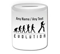 Personalised Gift - Guitar Money Box (Evolution Design White) Any Name Message Unique - Player Outline Event Hobby Classical Music Musician Punk Electric Bass Jazz History