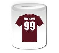 Personalised Gift - Hearts Money Box (Football Design Theme, White) - Any Name/Message on Your Unique - The Jambos Famous Maroons Club - Piggy Bank Saving Jar Pot