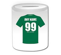 Personalised Gift - Hibernian Money Box (Football Design Theme, White) - Any Name/Message on Your Unique Piggy Bank Saving Jar Pot - The Hibs Hibees Cabbage Club