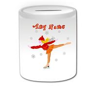Personalised Gift - Ice Skating Money Box (Sport Girl Design Theme, White) - Any Name/Message on Your Unique - Piggy Bank Saving Jar Pot - Figure Dancing