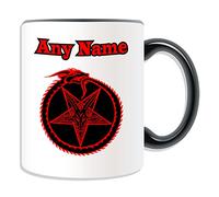 Personalised Gift - Inverted Pentagram Dragon Mug (Religion Theistic Design Theme, Colour Options) - Any Name / Message on Your Unique - Witchcraft Magic Evocation Spirit Water Fire Earth Air Tarot Logo Mark Badge Symbol Tattoo Totem Emblem Decoration Fancy Gothic Punk Cultural God Goddess Witch Mage Wizard Warlock Sorcerer Devil Evil Angel Holy Unholy Heaven Hell Demon Satan Lucifer Solomon Pentalpha Pentangle Five-pointed Star Pentagon Pentacle Point-down Occultism Mystery Goat