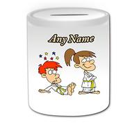 Personalised Gift - Judo Girl Money Box (Martial Arts Design Theme, White) - Any Name/Message on Your Unique - Saving Piggy Bank - Kung Fu Japanese Japan Judoka