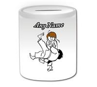 Personalised Gift - Judo Money Box (Martial Arts Design Theme, White) - Any Name/Message on Your Unique - Saving Piggy Bank - Kung Fu Japanese Japan Judoka