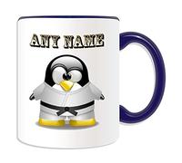Personalised Gift - Karate Black Belt Mug (Penguin in Costume Design Theme, Colour Options) - Any Name/Message on Your Unique - Judo in White