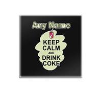 Personalised Gift - Keep Calm Drink Coke Square Glass Coaster (Food Design Colour) Any Name Message Unique Mat Pad - Carry Poster Party Diet Snack Beer Wine Milk Coffee Tea Chocolate Juice
