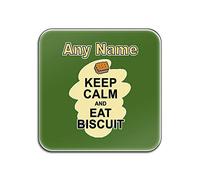 Personalised Gift - Keep Calm Eat Biscuit Square Gloss Coaster (Food Design Colour) Any Name Message Unique Mat Pad - Carry Poster Party Diet Snack Cake Chocolate Fish Fruit Veg Pizza Chips