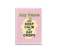 Personalised Gift - Keep Calm Eat Crisps Glass Fridge Magnet (Food Design Colour) Any Name Message Unique - Carry Poster Party Diet Snack Cake Chocolate Chips Fruit Cream Veg Pizza