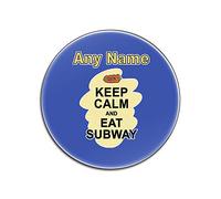 Personalised Gift - Keep Calm Eat Subway Round Gloss Coaster (Food Design Colour) Any Name Message Unique Mat Pad - Carry Poster Party Diet Snack Cake Chocolate Fish Chip Fruit Cream Pizza