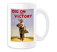 Personalised Gift - LARGE Dig On For Victory Mug (War Poster Design Theme, White) - Any Name / Message on Your Unique - Britain Britons First 1st Second 2nd World WW1 WW2 Recruitment Enlist Victory Army Military Soldier Farm Farmer Vegetable Vege Food