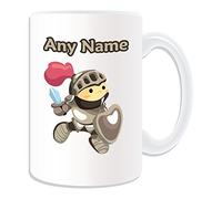 Personalised Gift - Large Knight with Heart Shield Mug (Fairy Tale Design Theme, White) - Any Name/Message on Your Unique - Sword Helmet Armour Infantry