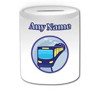 Personalised Gift - London Tube Money Box (Transport Design Theme, White) - Any Name / Message on Your Unique - Saving Piggy Bank - Driver Vehicle Automobile City Public Track Railway Metrolink Metro Underground Train Subway
