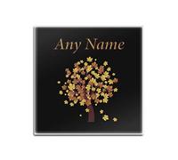 Personalised Gift - Maple Tree Square Glass Coaster (Nature Plants Design Theme, Colour Options) - Any Name/Message on Your Unique - Mat Pad - Acer Leaves Red Yellow Orange