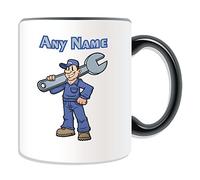 Personalised Gift - Mechanic with Big Wrench Mug (Career Design Theme, Colour Options) - Any Name/Message on Your Unique Mug - Engineer Garage Worker Staff Vehicle Car