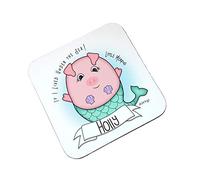 Personalised Gift, Mer-Pig Cute Drinks Table Wooden Coaster