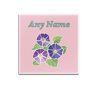 Personalised Gift - Morning Glory Square Glass Coaster (Nature Plants Design Theme, Colour Options) - Any Name/Message on Your Unique - Mat Pad - Bell Blue Purple Bellflower
