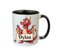 Personalised Gift Mug - Cute Welsh Dragon Design (Add Your Name Here!) (Black)