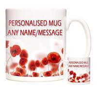 PERSONALISED GIFT MUG - RED POPPY THEME. This mug has been designed to take your own personal message. Great birthday present or celebration mug. Happy Birthday or Congratulations gift
