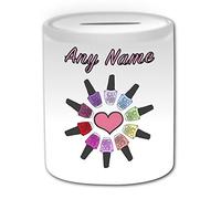 Personalised Gift - Nail Technician Bottle Money Box (Occupation Design White) Any Name Message Unique Saving Piggy Bank - Job Manicurist Beauty Salon Hand Consultant