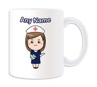 Personalised Gift - Nurse in Navy Dress Mug (Health Service Design Theme, White) - Any Name/Message on Your Unique - National NHS Hospital Worker Staff Uniform Red Cross Hat