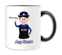 Personalised Gift - Police Community Support Officer Mug (Police Design Theme, Colour Options) - Any Name/Message on Your Unique - PCSO - Brown/Brunette Hair Policewoman Hat Cap