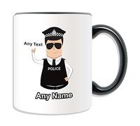Personalised Gift - Police Constable / Sergeant / (Chief) Inspector Mug (Police Design Theme, Colour Options) - Any Name / Message on Your Unique - PC SGT INSP CID DS - Dark / Black Hair Policeman Hat Cap - Detective