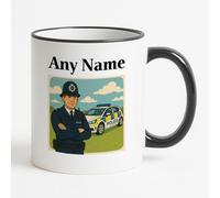 Personalised Gift - Policeman and Police Car Black Mug (Professional Design) Any Name Message Unique - PC SGT Insp CID DS Detective Constable Sergeant Hat Cap Helmet