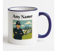 Personalised Gift - Policeman and Police Car Blue Mug (Professional Design) Any Name Message Unique - PC SGT Insp CID DS Detective Constable Sergeant Hat Cap Helmet