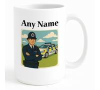 Personalised Gift - Policeman and Police Car Large Mug (Professional Design) Any Name Message Unique - PC SGT Insp CID DS Detective Constable Sergeant Hat Cap Helmet