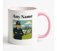 Personalised Gift - Policeman and Police Car Pink Mug (Professional Design) Any Name Message Unique - PC SGT Insp CID DS Detective Constable Sergeant Hat Cap Helmet