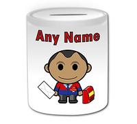 Personalised Gift - Postman Black Money Box (Occupation Design White) Any Name Message Unique Saving Piggy Bank - Job Mail RM Post Office Courier Mailman Postie