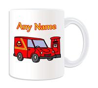 Personalised Gift - RM Van And Postbox Mug (Transport Design Theme, White) - Any Name/Message on Your Unique - Mail Truck Delivery Red Lorry Carrier Post Office Postman Express Driver